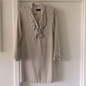 A.P.C silk pin stripe ruffle collar dress. Sz XS